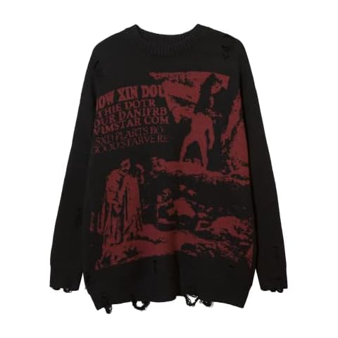 Aelfric Eden Women Oversized Sweater Ripped Hole Gothic Sweater Hollow Out Loose Knit Sweater Pullover Jumper Tops Cover