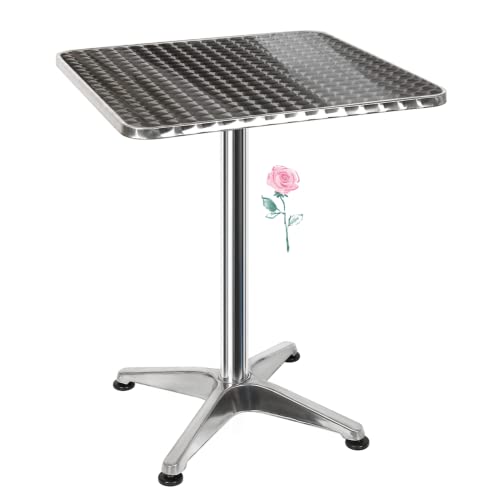 Cannoli Table Haute de Bistrot - Plateau en Aluminium INOX, Table de Bar Carrée en Métal, Mange-Debout pour 4 Personnes - 60*60*70/110cm
