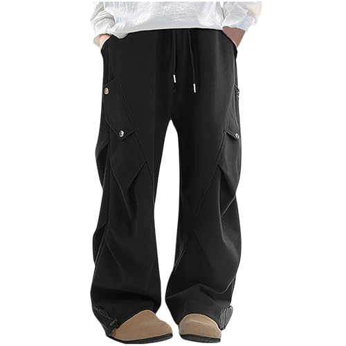 Boy's Wide Straight Leg Cargo Pants Fashion Multi Pockets Trouser Baggy Track Pants Loose Fit Lightweight Sweatpants