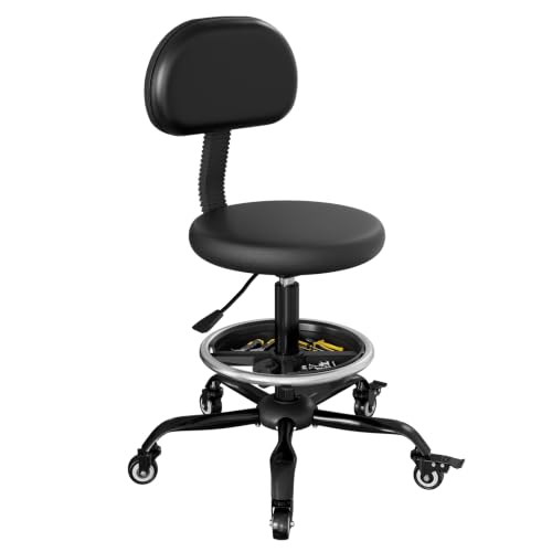 Image of Sbanmao Shop Stool with Wheels, Mechanic Stool with Backrest for Garage