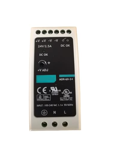 Duratekx MDR-60-24 DIN-rail 24 VDC Power Supply with 60W/2.5A, 85 to 264 VAC, or 120 to 370 VDC Input, -20 to 70°C Operating Temperature