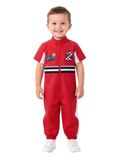 Toddler Boy Race Car Driver Jumpsuit Two Fast Birthday Outfit Race Car Themed Outfit Kids Speed Racing Suit One Piece Racer Romper Playsuit 2nd Birthday Party Cake Smash Clothes Red 2nd 18-24 Months