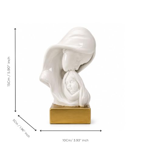 Image of eCraftIndia Mother and Child Decorative Statue for Home Decor | White & Gold Family Showpiece | Modern Abstract Sculpture for Living Room, Bedroom, Office Table & Gifting