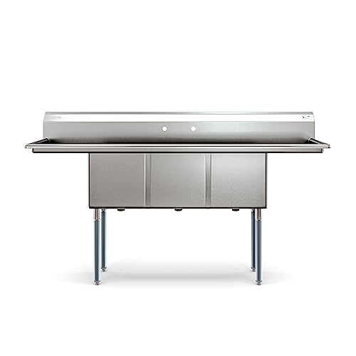 Image of KoolMore 75 in. Three Compartment 18-Gauge Stainless-Steel NSF Commercial Kitchen Sink, Bowl Size 15x15x14, with Three Basins and Pre-Drilled Faucet Holes for Restaurants and Cafes (KM-SC151514-15B3)