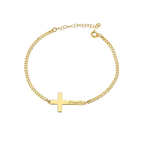 Cross Bracelet For Women Personalized Engraved Name Bracelets Religious Jewelry Baptism Gifts For Girl 925 Sterling Silver Christian Gift