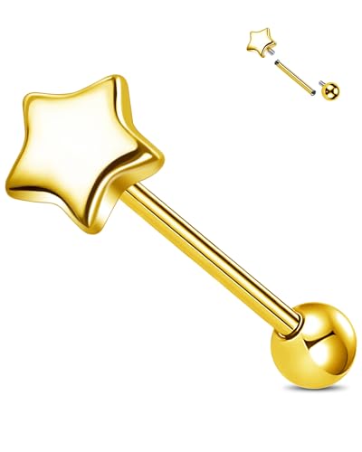Jewseen G23 Implant Grade Titanium Tongue Piercing Jewelry Star Tongue Rings Internally Threaded Tongue Barbell for Women Men