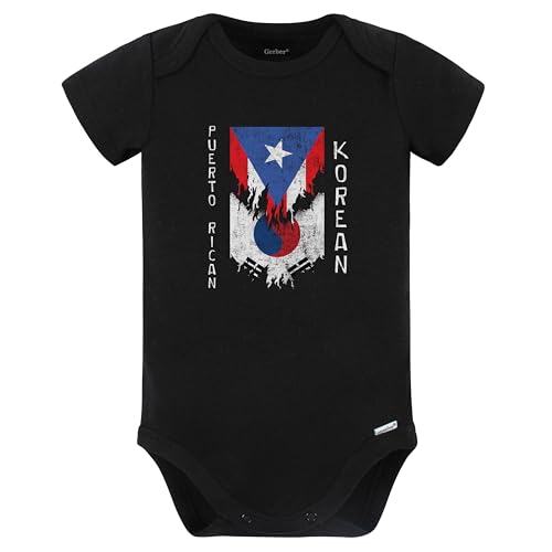 Puerto Rican Korean Flags Ripped Torn Puerto Rico South Korea Baby Bodysuit (Black)