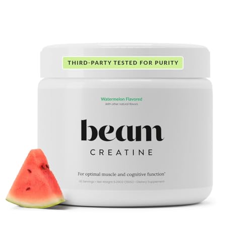 Image of BEAM Creatine Monohydrate Powder - 5g Micronized Creatine Monohydrate, Flavored Creatine for Women & Men, Muscle Strength, Growth & Cognitive Support, Watermelon Flavor, 30 Servings