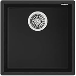 Fregadero Teka Cristal Negro Teka Square 40.40 TG - Fregadero Bajo Encimera de 50 cm, Fregadero Tegranite de Granito, 1 Cubeta, Superficie de Alta Resistencia, Acabado No Poroso, Color Negro