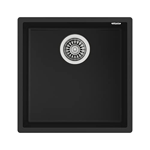 Teka Square 40.40 TG - Fregadero Bajo Encimera de 50 cm, Fregadero Tegranite de Granito, 1 Cubeta, Superficie de Alta Resistencia, Acabado No Poroso, Color Negro
