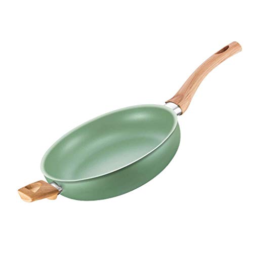 OQHAIR Wok – Sartén antiadherente para el hogar, sartén sin recubrimiento Wok de aleación de aluminio sin aceite, humo, frito, de doble uso, arroz frito verde, tamaño: 32 cm