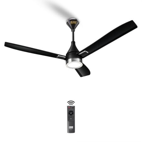 Image of KUHL Arctis A9 1200 mm BLDC 65% Power Saving BLDC Ceiling Fan With Remote | BEE 5 Star Rated & ISI Marked | Down Light | High Air Flow | 5 Year Brand Warranty on Motor | Black