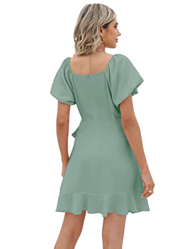 Image of Sampeel Womens Summer Dresses Square Neck Puff Sleeve Tie Waist Short Dress