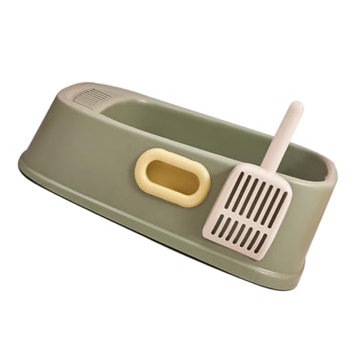 YARNOW 1セット猫用半封閉式トイレ 猫砂盆 グリーン 小型 防設計 ペット用