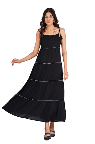 Robe bohème avec bretelles à pompons ajustables et volants fluides