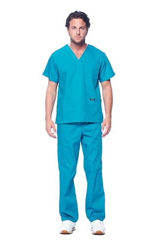 Image of Dagacci Scrubs for Men Set - V-Neck Scrub Top and Cargo Pants - 8 Pockets Men Scrubs Set