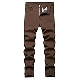 LZLER Mens Jeans Slim Fit Stretch Jeans Comfort Casual Classic Solid Denim Pants for Men(Brown,36)