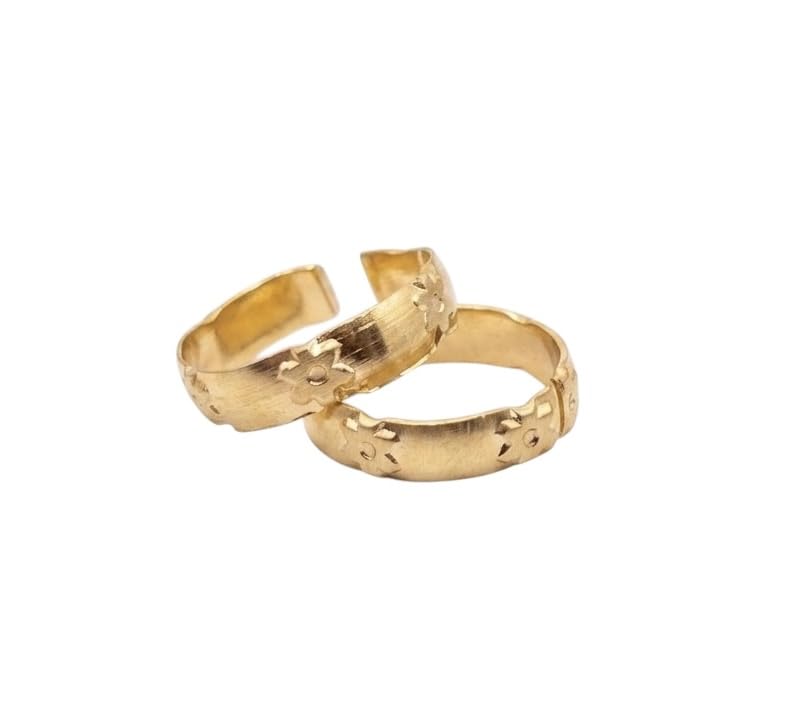 Traditional Panchaloha Impon Five Metals Flower Design Toe Rings for Women, Gold Toned, Adjustable and unpolished Metti, 2 Piece, Daily Use (P562)-picture-43