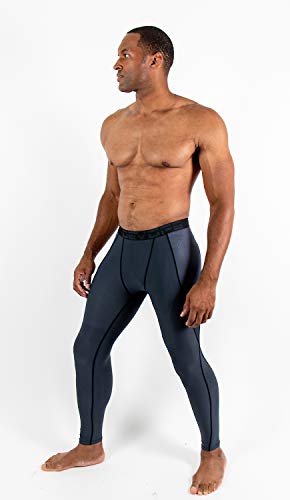 DEVOPS 2 Pack Men's Compression Pants Athletic Leggings with Pocket (Large, Black/Charcoal)