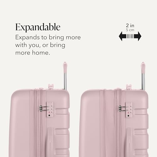 Image of SwissGear 7366 Signature Hardside Expandable Luggage with Spinner Wheels, TSA Lock, Pink, Checked-Medium 23-Inch