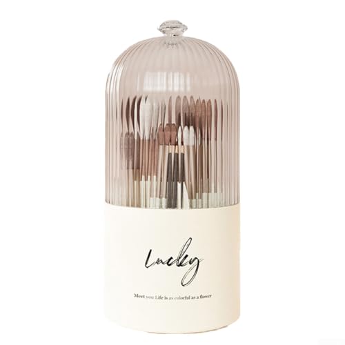 Seau de rangement en plastique pour pinceaux cosmétiques avec protection contre la poussière et fonction rotative (blanc crème)