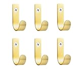 NELXULAS Brushed Brass Metal Hooks Sturdy Decorative Wall Mounted Heavy Duty Coat Hooks for Hanging Hats Bags Purses Towels Kitchenware Suitable for Bedroom Bathroom and Kitchen (6, 1-1/2 inch)