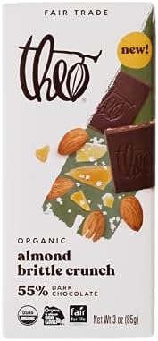 Amazon.com : Theo Almond Brittle Crunch Organic Dark Chocolate Bar, 55% Cacao, 1 Bar, Fair Trade