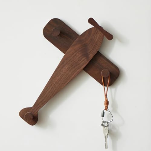 Image of THFLSTR Black Walnut Coat Hooks Wall Mount with 3 Hooks,Unique Airplane-Shaped Wall Hooks for Kids,Gift for Boys and Girls