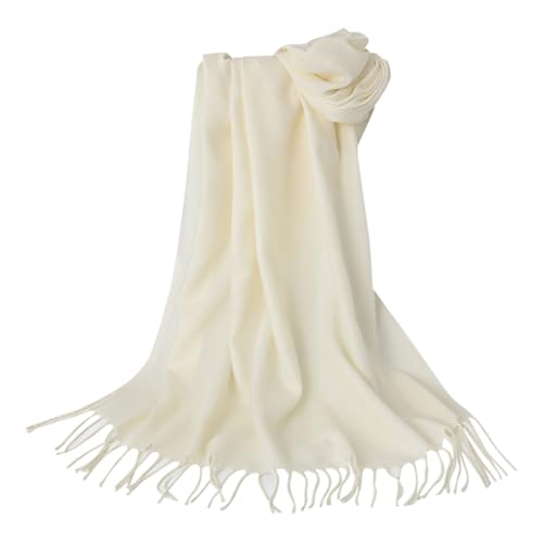 GSHLLO Winter Warm Fringe Scarf Shawls Evening Party Wraps Wedding Stole Shawl Formal Dress Shawl Cashmere Feel Tassel Scarves White