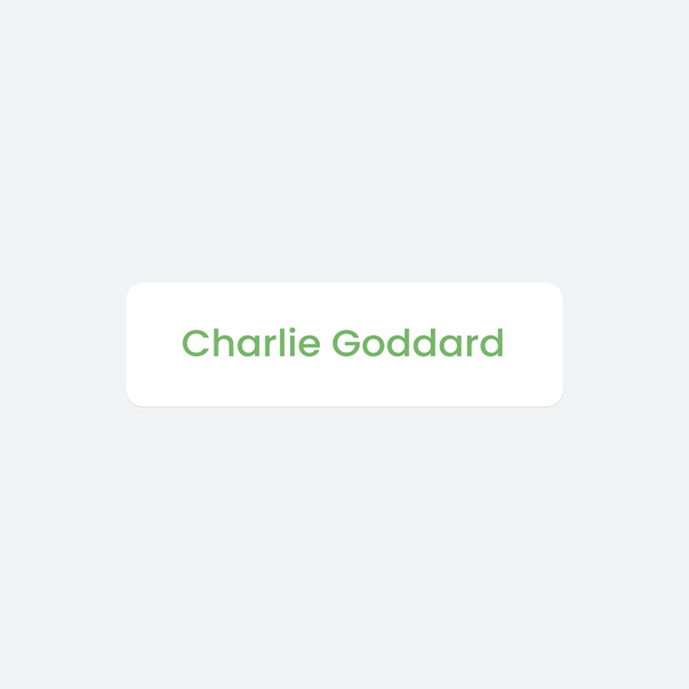 64 x No Iron Small Personalised Stick On Waterproof Washable Name Labels Great for Clothes, School Uniform, Equipment, Shoes. School, Nursery, Day Care, Hospital - White with Green Text