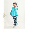 KuKitty Toddler Baby Girl Clothes Solid Color Long Sleeve Ruffle Tops Floral Bell-Bottoms Pants and Headband Outfits Set
