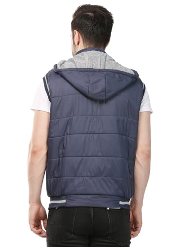 Image of Men's Reversible Half Jacket with Inside Pockets, Hooded Puffer Vest, Black