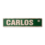 Carlos Vintage Aluminum Street Sign Childrens Name Room Metal Sign Rustic Metal tin | Indoor/Outdoor | 18" Wide