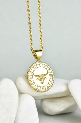 Collier Taureau LKBEADS, pendentif pièce gravée 24 mm en argent plaqué or pour tous
