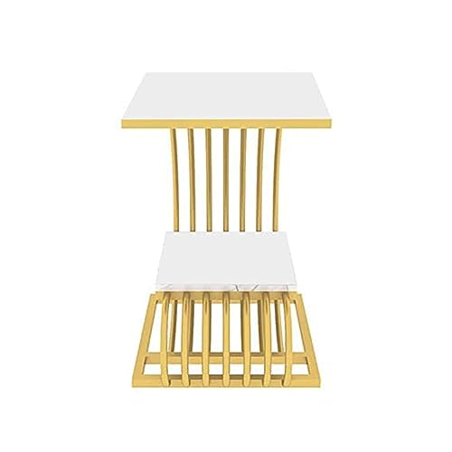 Image of Crown Art SHOPEE Modern Bedside Cabinet Table Engineered top Metal Table fo r Living Room, Bedroom,Farm House, Study Industrial Balcony etc Golden and White