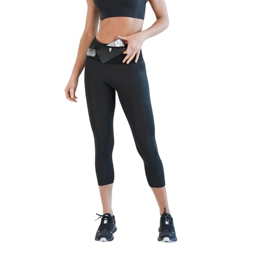 Women's Air Crop Legging Yoga Pants Breathable High-Waisted Workout Leggings with Running Belt Pockets Athletic