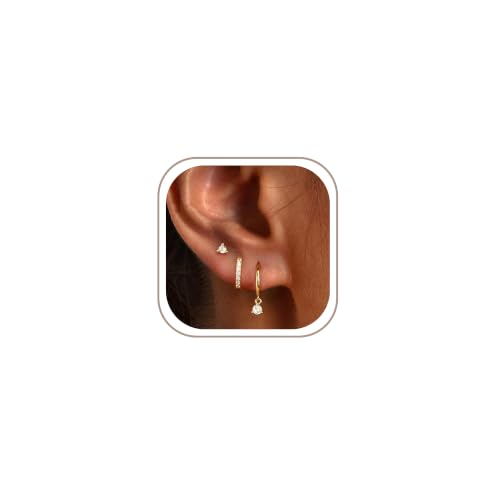 Image of Freekiss 3 Pairs Gold Hoop Earrings Set: Dainty Stud Earrings Trendy Small 14K Gold Plated Hypoallergenic Dangle Cartilage Huggie Hoop Earrings for Women Gold Jewelry for Women Gifts
