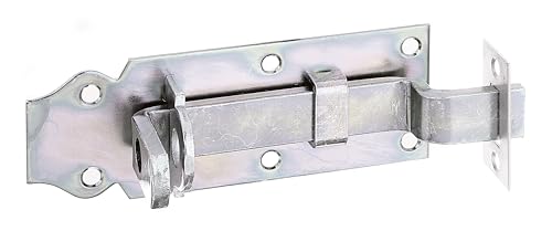 Alberts 117030 Schlossriegel | gekröpft, mit flachem Griff und befestigtem Schließblech | galvanisch verzinkt, dickschichtpassiviert | Platte 120 x 44 mm