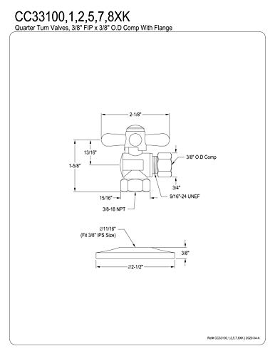 Vanne d'équerre 3/8 compression Kingston Brass CC33101XK pour WC