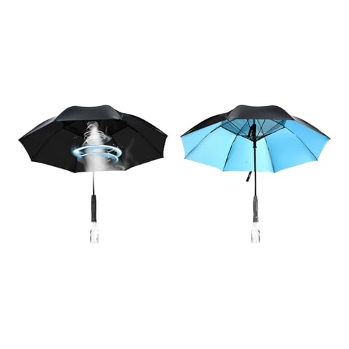 Image of Sun Umbrella with Fan Misting Windproof Portable for Outdoor Golfing Fishing Blue