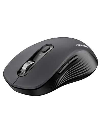 TECKNET Wireless Bluetooth Mouse, [USB + BT1 + BT2] Silent Click,4-Way Scroll Wheel Wireless Mouse for Laptop, Full-Size, 4800 DPI Computer Mice, Dual Mode for Laptop, PC, iPad, MacBook-Dk.Gray
