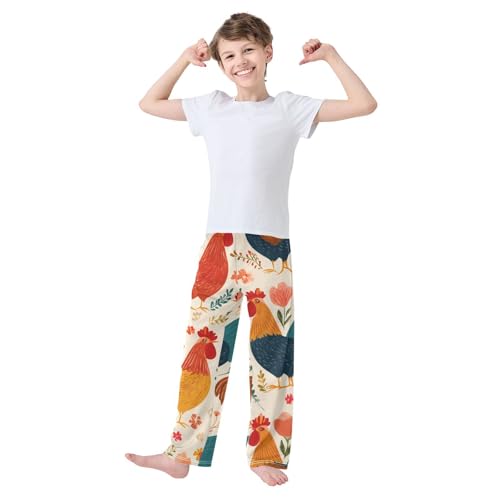 Cock Florals Boys Long Pants Soft Trousers Elastic Waist Kids Lounge Bottoms with Pockets S-XL3