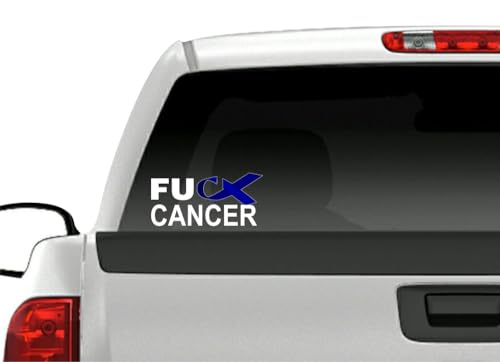 Image of 2 FU Cancer Dark Blue Ribbon 8'' Decals FCK Colon Cancer Vinyl Vehicle Decal Stickers (Dark Blue (2 Decals))