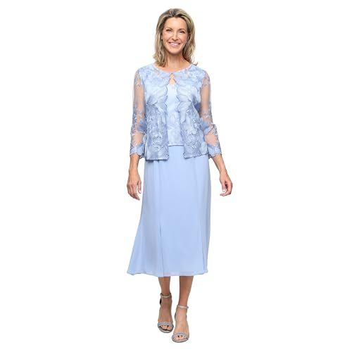 Image of Alex Evenings Women's Tea Length Embroidered Bodice Mother of The Bride Gown, Wedding Guest Dress
