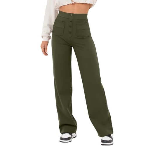 Women's High Waisted Straight Leg Pants Business Casual Work Pants Button Down Casual Trousers with Multiple Pockets2