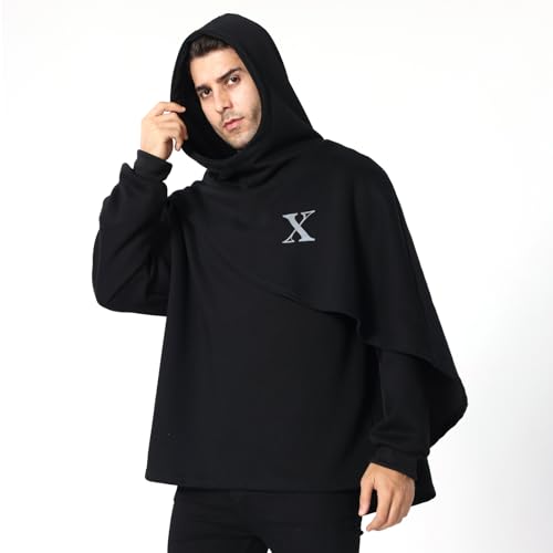 Men's Fashion Poncho Cape Cloak Hoodie Techwear Sweatshirts Unisex Lightweight Patchwork Hip Hop Casual Pullover2