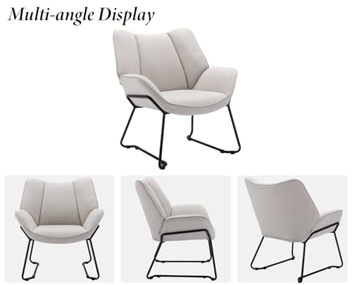 Ya-Home Sessel Wohnzimmer Loungesessel modern Lesesessel gepolstert Ohrensessel mit Metallbeinen für Schlafzimmer/Wohnzimmer, Leinen, Beige