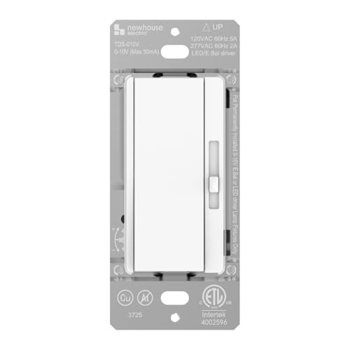 Newhouse Electric White 3-Way/Single Pole 0-10V Dimmer Switch for LED Drivers or Fluorescent Ballasts TDS-010V Modern Wall Light Dimmer Switch for Contemporary Interior Design