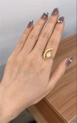 Dtja Crescent Moon Adjustable Open Band Ring for Women Girls 14K Gold Plated Statement Artificial Purple Crystal Stone Finger Rings Comfort Fit Fashion Birthday Wedding Valentine Jewelry Gift3