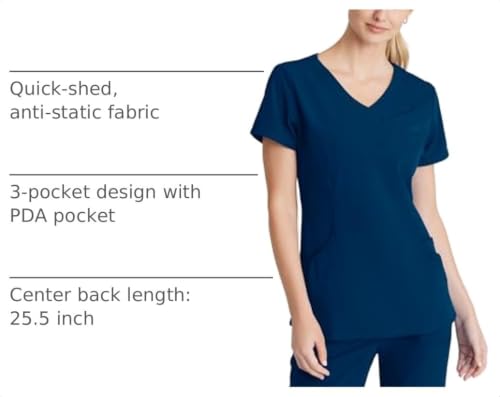 BARCO Skechers Vitality Charge Classic Fit Scrub Top for Women – Navy, 3-Pocket Classic V-Neck Shirt w/ 4-Way Stretch – Moisture Wicking, Quick-Shed, Anti-Static – XS, Regular Fit by BARCO - Used condition - Image 4